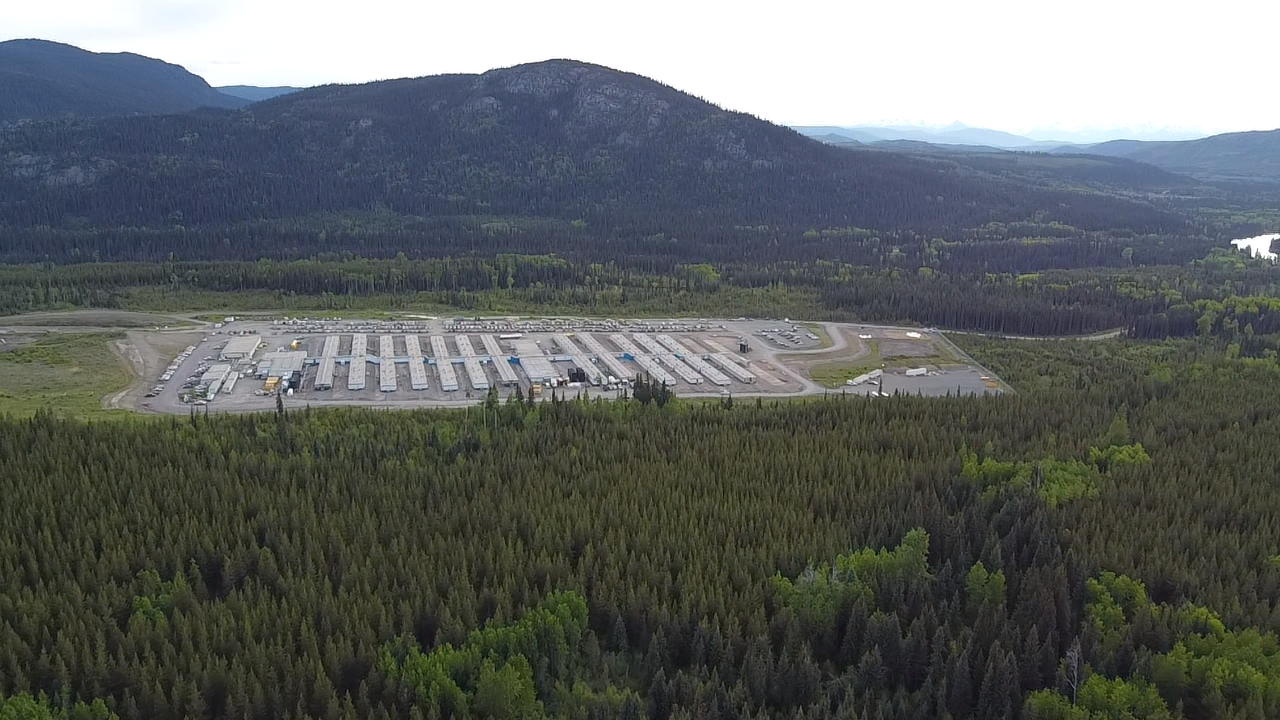 A housing installation in the forest that houses labourers working on the Coastal Gaslink pipeline in northern British Columbia.