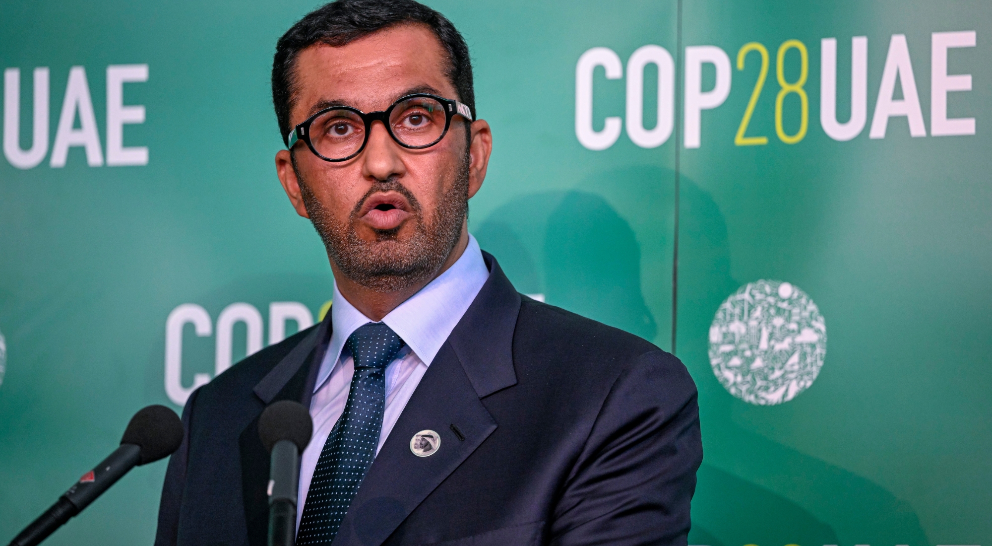 BONN, GERMANY - JUNE 8: Sultan Ahmed Al Jaber, President-Designate of the UNFCCC COP28 climate conference and CEO of the Abu Dhabi National Oil Company, speaks at a side event at the UNFCCC SB58 Bonn Climate Change Conference on June 8, 2023 in Bonn, Germany. The conference, which lays the groundwork for the adoption of decisions at the upcoming COP28 climate conference in Dubai in December, will run until June 15. (Photo by Sascha Schuermann/Getty Images)