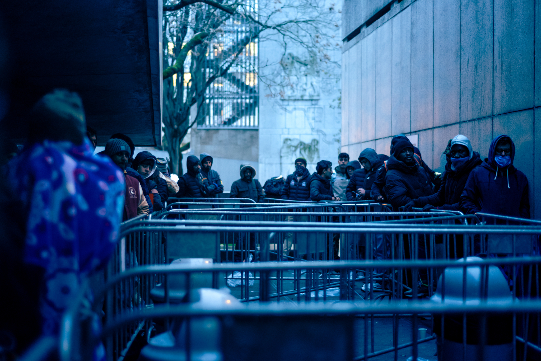 Belgian reception crisis - people who want to apply for asylum que in front of Pacheco in Brussels, Belgium.