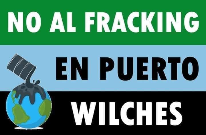 Poster shows oil dripping over water and reads: No To Fracking in Puerto Wilches