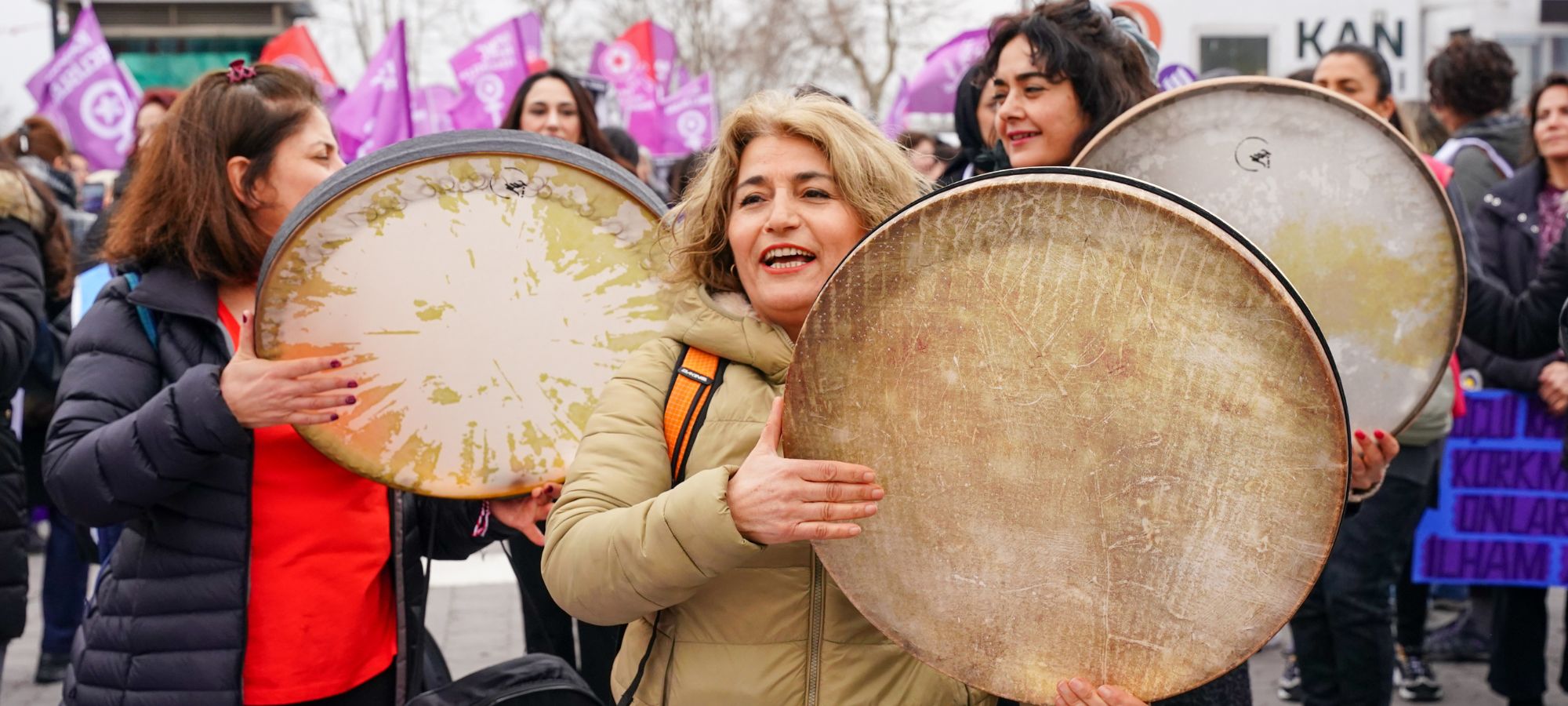 Women's march organized by the March 8 Women's Platform in Kadıköy, ahead of International Women's Day, on March 3, 2024 in Istanbul, Turkey. (Photo by Sercan Ozkurnazli/ dia images via Getty Images)