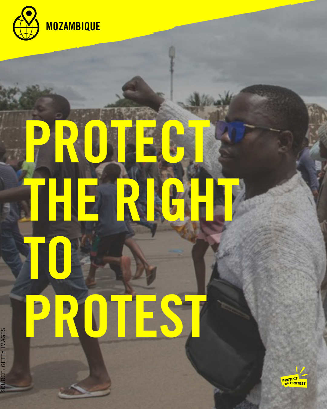 Graphic for social media: Mozambique Protect the Right to Protest