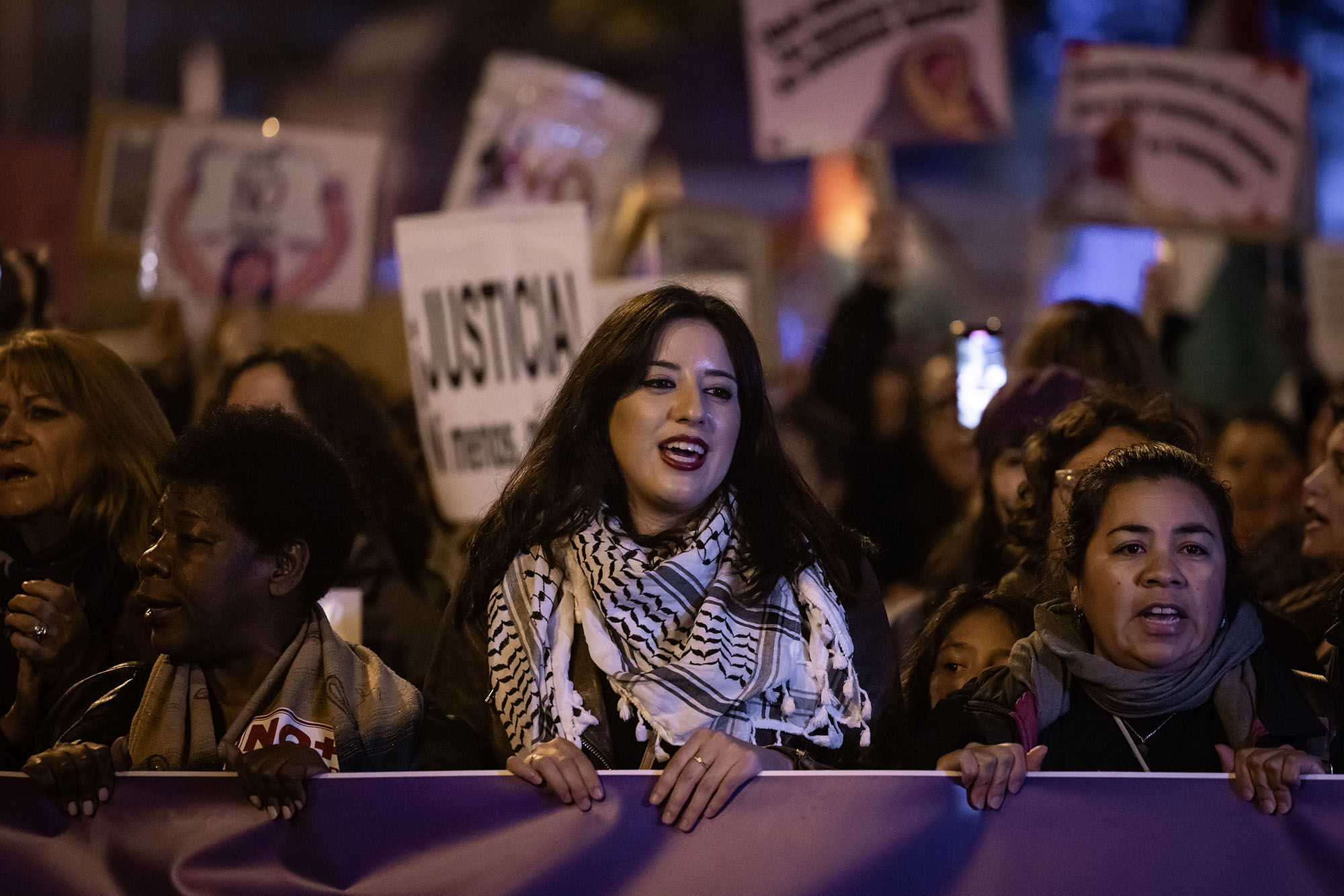 A woman shouts during a protest against gender-based violence on November 25, 2024 in Madrid, Spain.