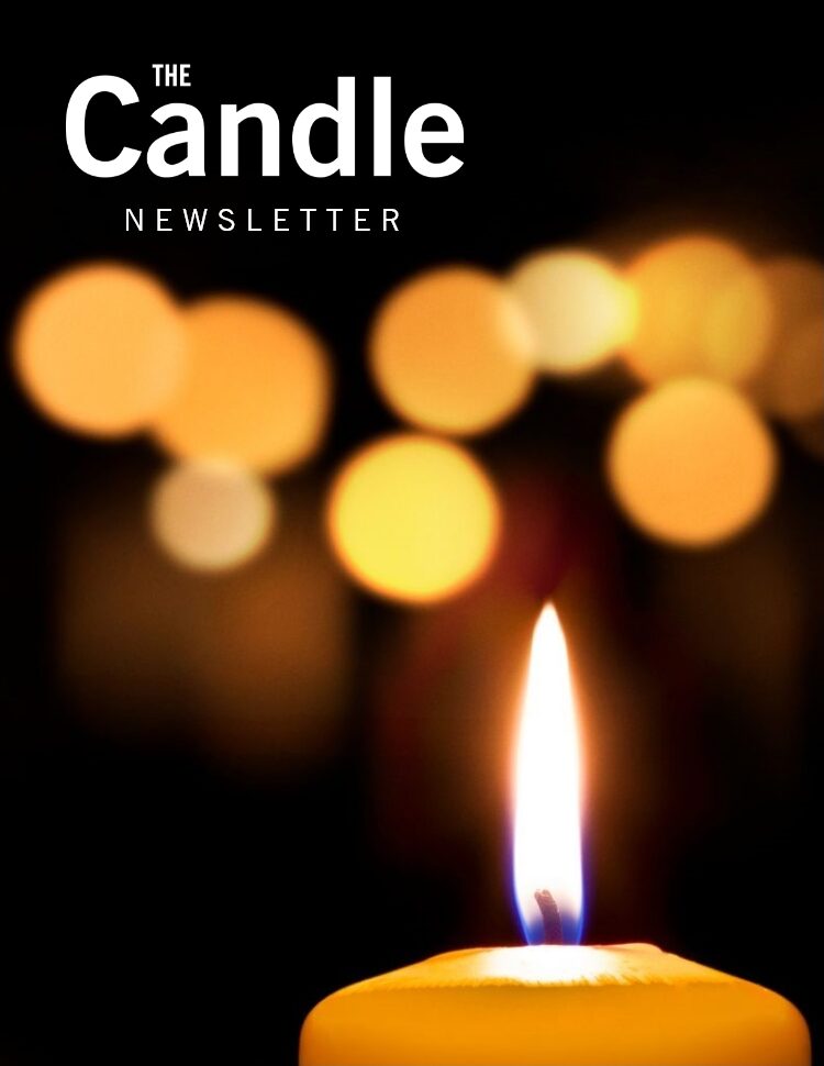 The Candle Newsletter with a candle in the dark