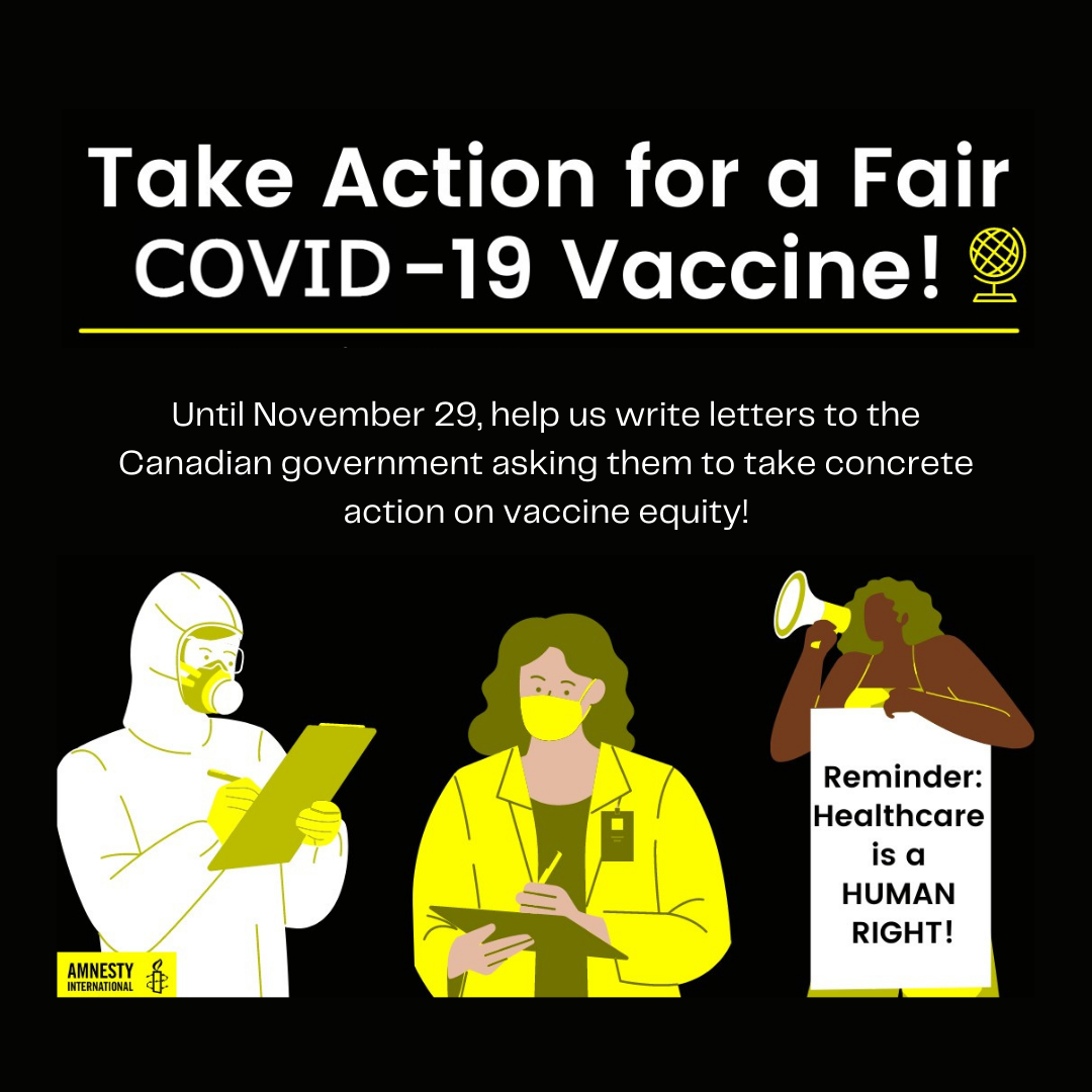 Ai Canada National Organizers Take Action On Vaccine Equity Amnesty International Canada