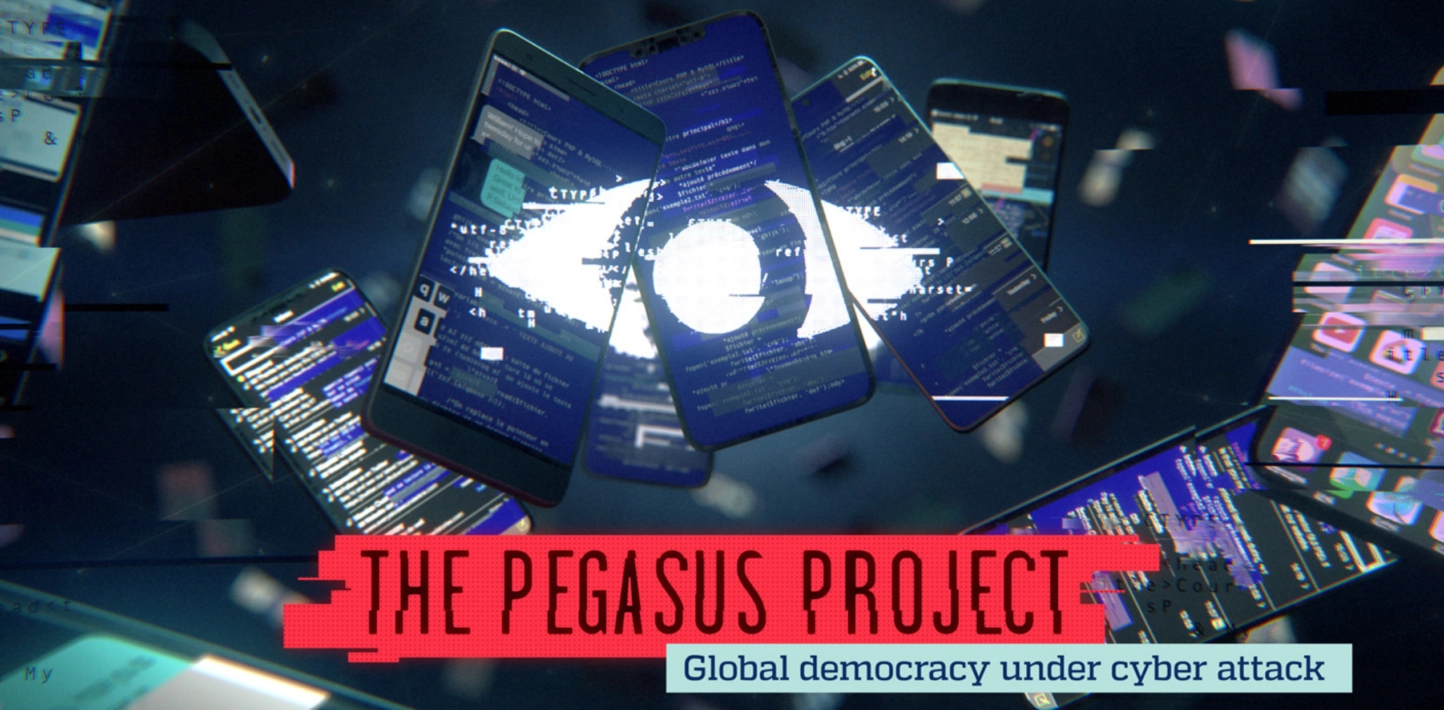 Graphic illustrating Amnesty's Pegasus spyware investigation, The Pegasus Project