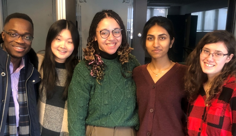 Amnesty Human Rights College 2023 planning committee: left to right: Stephen Mensah, Angela Huang, Jasmin Smith, Sumali Mehta, and Sophie Long.