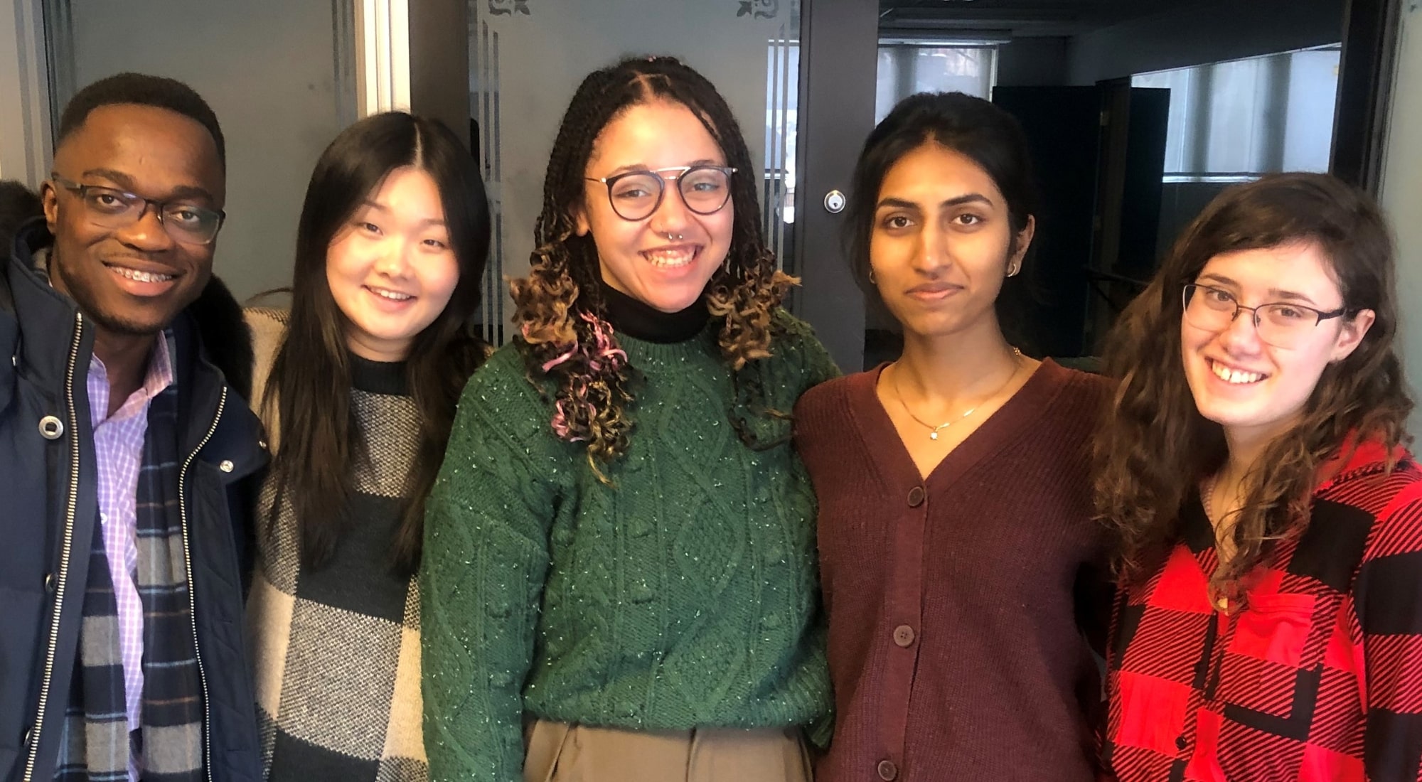 Amnesty Human Rights College 2023 planning committee: left to right: Stephen Mensah, Angela Huang, Jasmin Smith, Sumali Mehta, and Sophie Long.