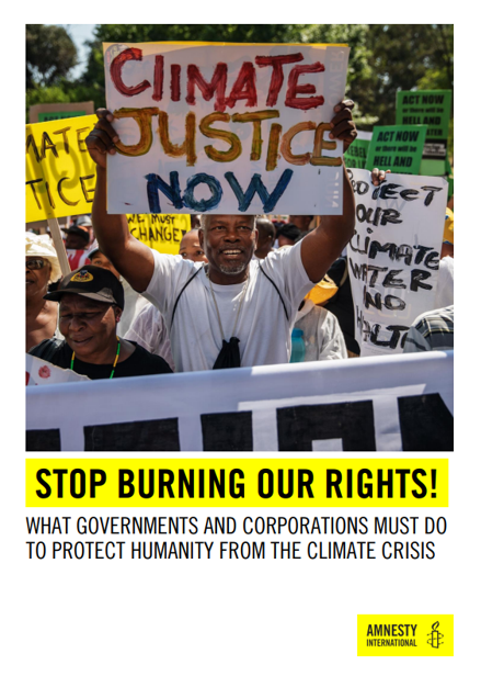 Cover image of the Stop Burning Our Rights Amnesty report