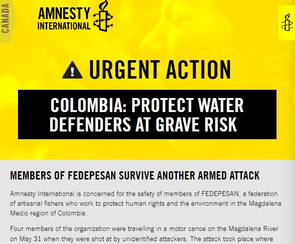 Urgent Action for Water Defenders at risk in Colombia
