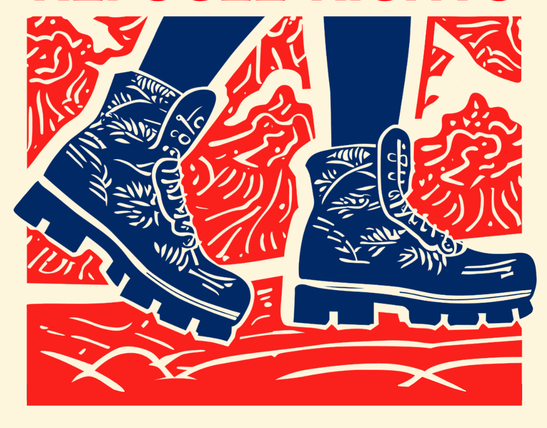 March For Refugee Rights. Image of boots walking
