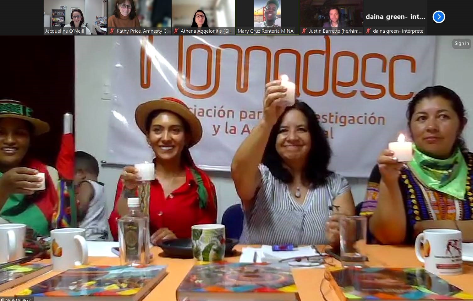 Screen shot of the online meeting of Colombian women human rights defenders and Canada;s Ambassador for Women, Peace and Security