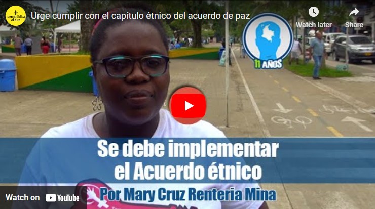 Screen capture of Mary Cruz Renteria calling for implementation of the Ethnic  Chapter of the 2016 Peace Accords
