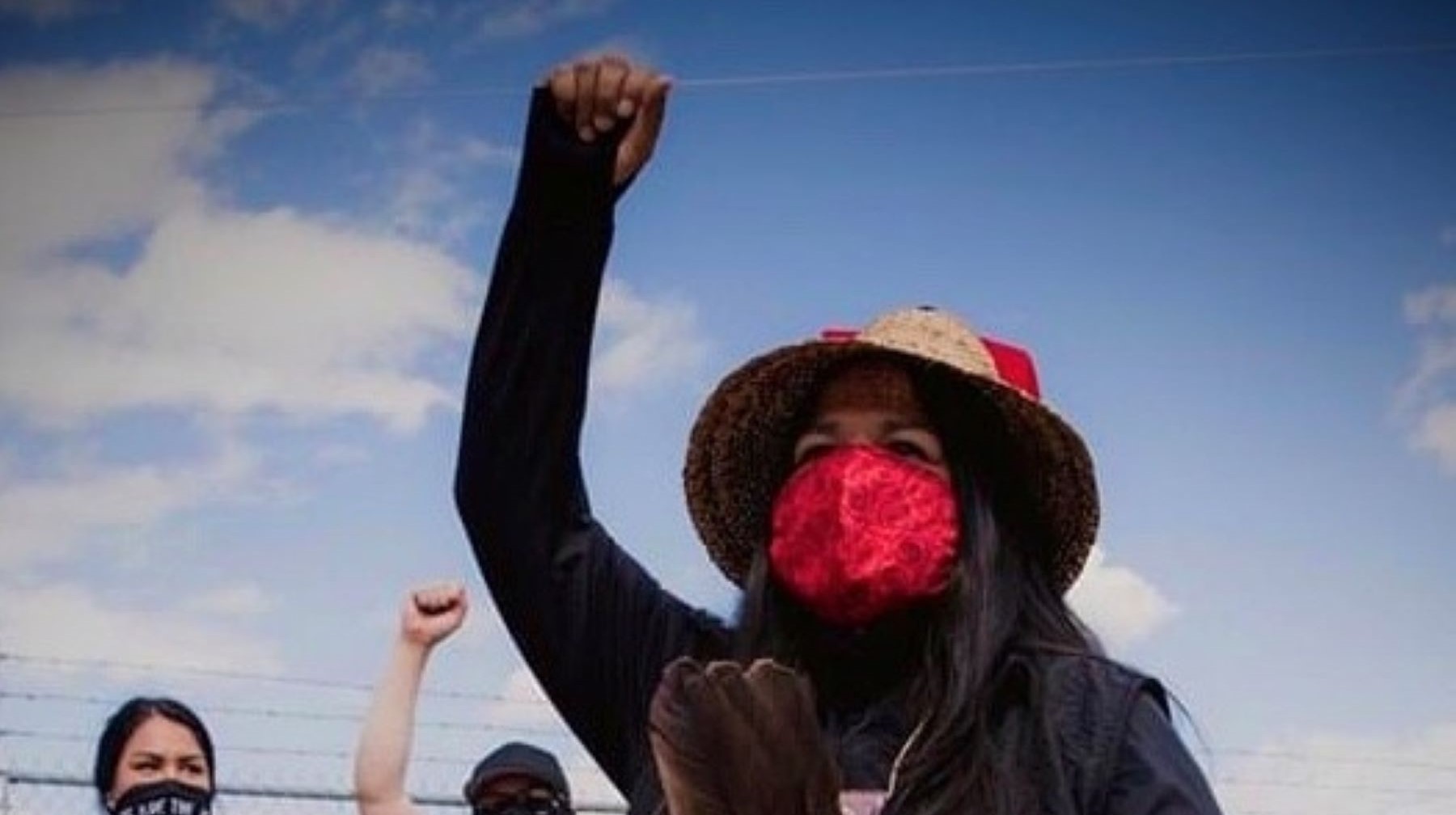 Land and water defender, Kukpi7 Judy Wilson (Secwépemc Nation) at a prayer circle in Blue River, British Columbia. Photo credit: Billie Jean Photography