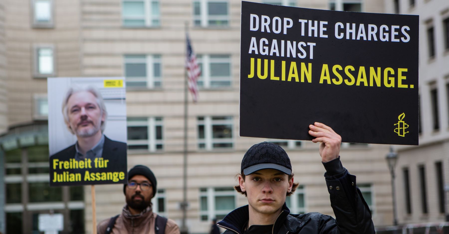Action in Berlin for Julian Assange to coincide with his appeal hearing at the UK High Court. February 2024. Photo by Amnesty International.