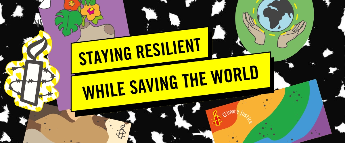 Graphic of "Staying Resilient while saving the world" workbook