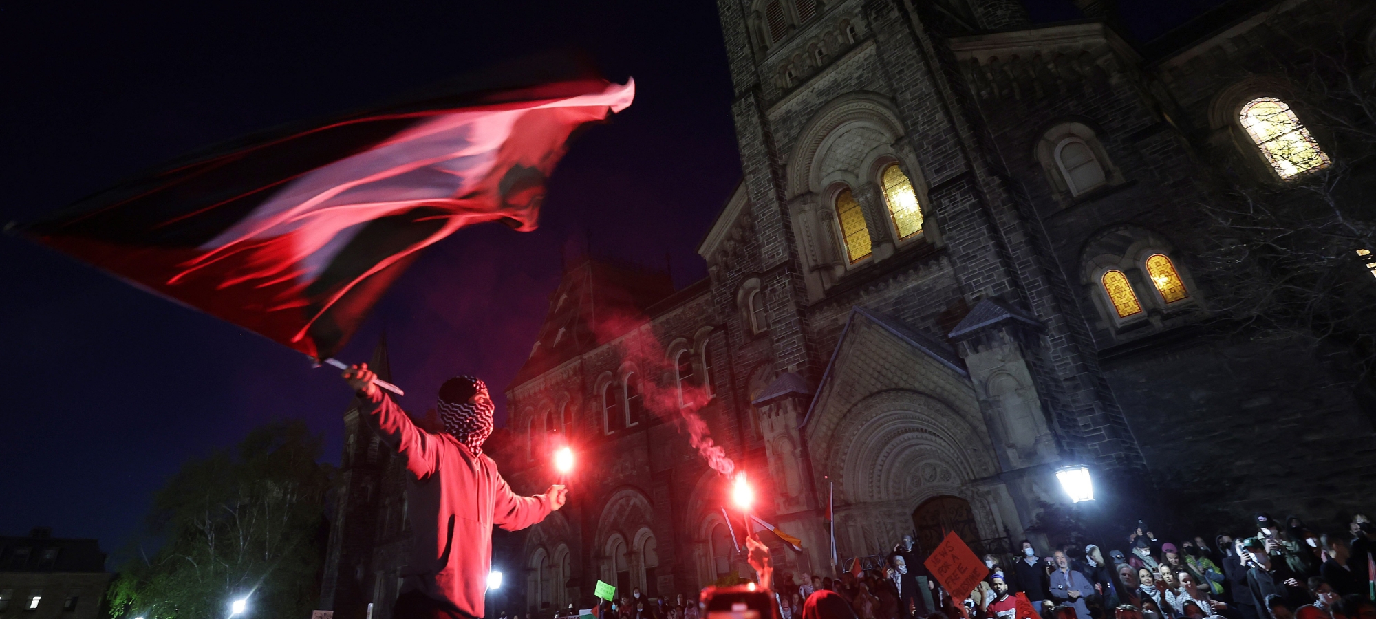 As the University of Toronto is the site of protests, the university has put up "Temporary Closure" signs around King's College Circle as students are encamping on the cirle to protest the war in Palestine and demanding the University divest in Israel in Toronto. May 2, 2024. Steve Russell/Toronto Star (Steve Russell/Toronto Star via Getty Images)