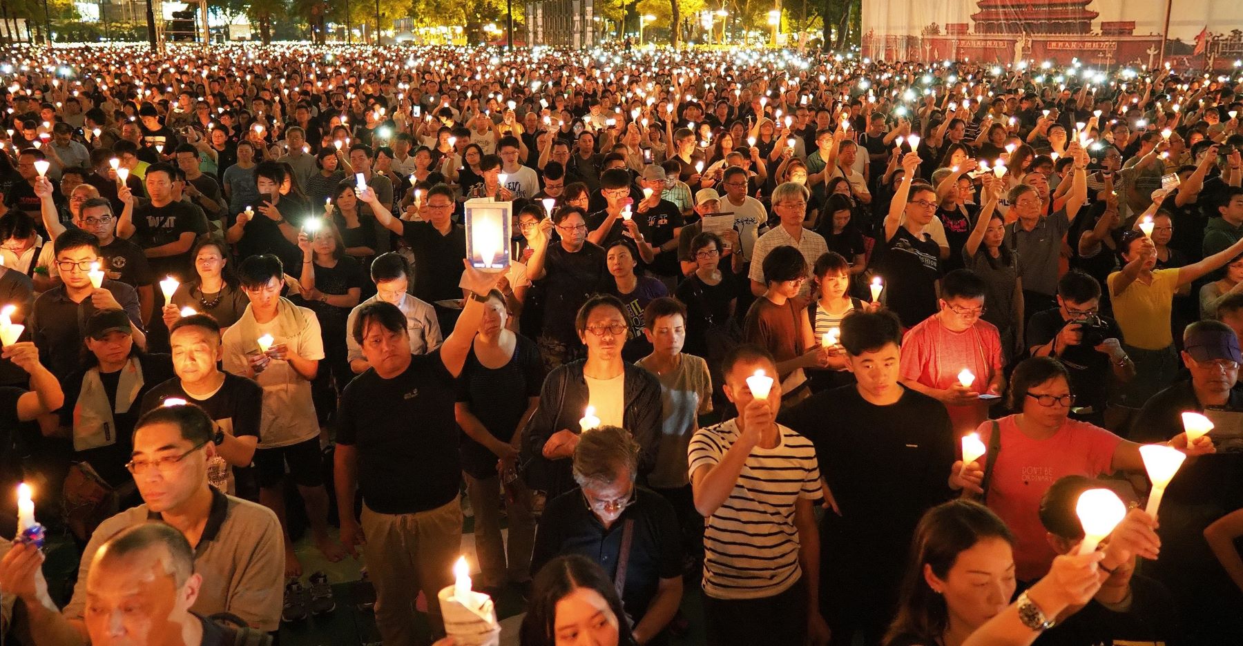 180000 turned out for a mass candlelight vigil organised by the Hong Kong Alliance in support of Patriotic Democratic Movement of China, in Hong Kong on Tuesday evening 4th June 2019, the 30th anniversary of China’s bloody Tiananmen crackdown. Photo © CC/Etan Liam.