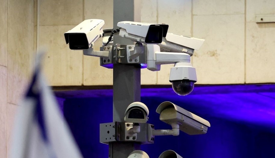 Security surveillance cameras are set-up in Tel Aviv on September 23, 2023. Photo by JACK GUEZ/AFP via Getty Images.