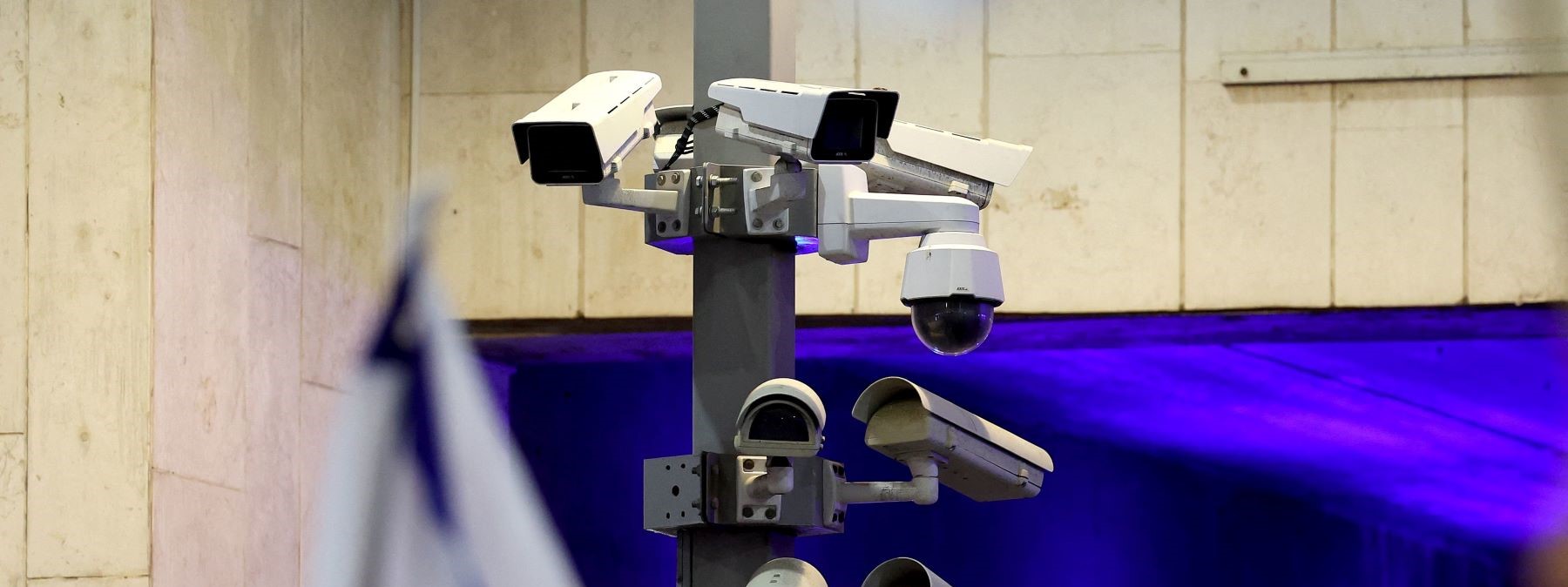 Security surveillance cameras are set-up in Tel Aviv on September 23, 2023. Photo by JACK GUEZ/AFP via Getty Images.
