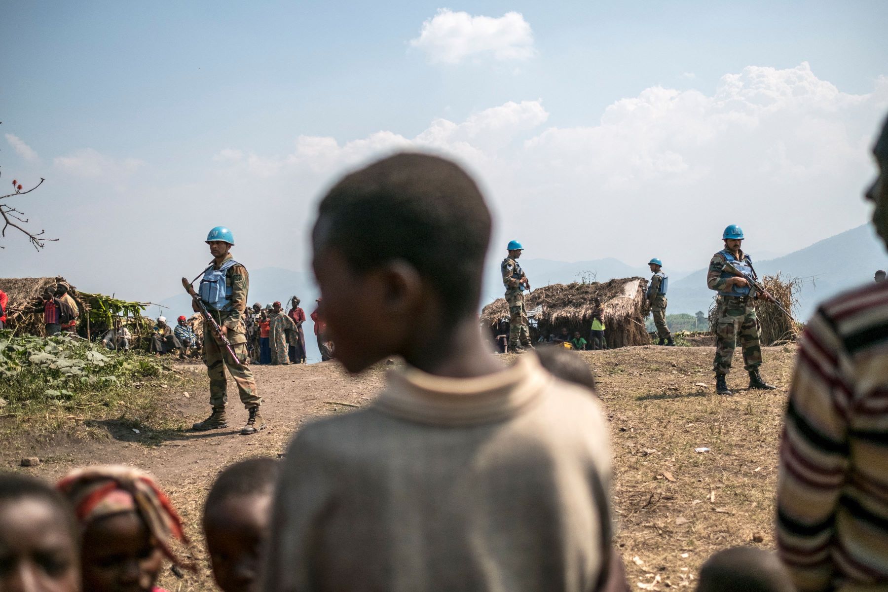 Indian peacekeepers stand guard at the Internally Displaced Persons Camp (IDPs) in Buleusa on July 16, 2016. Photo by EDUARDO SOTERAS/AFP via Getty Images.