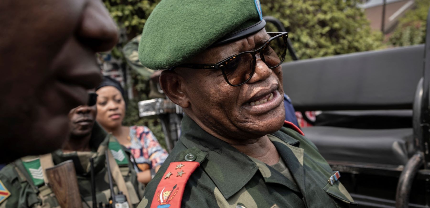 Lieutenant-General Constant Ndima visits a registration centre on the first day of the launch of activities in Goma in the east of the Democratic Republic of Congo on February 16, 2023. Voter registration ahead of year-end presidential elections got underway on February 16, 2023 in DR Congo's troubled east, where armed groups control swathes of territory and hundreds of thousands have fled their homes. Photo by GUERCHOM NDEBO/AFP via Getty Images.