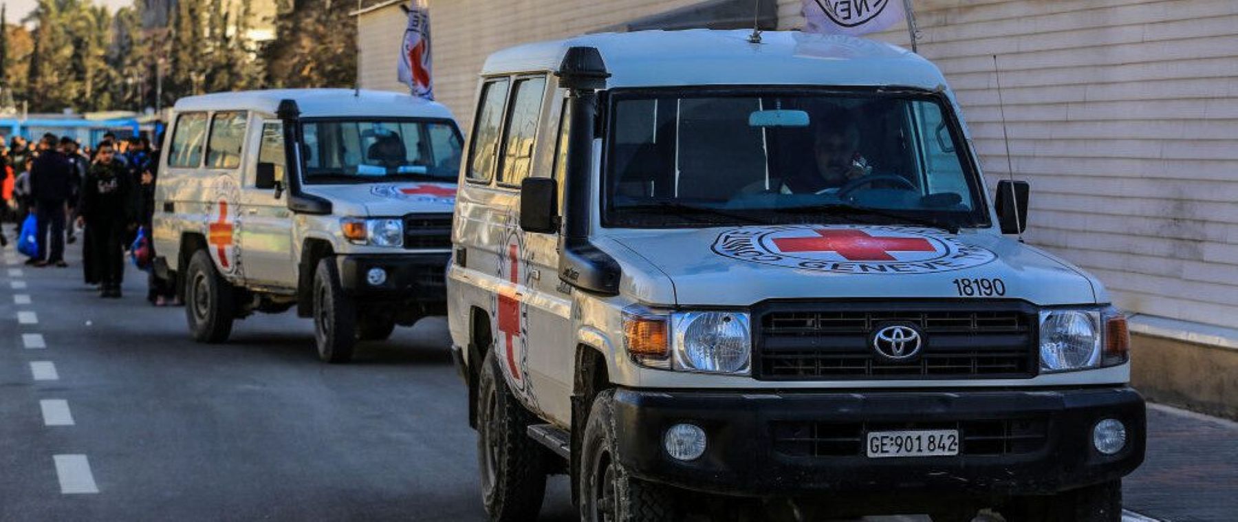 Red Cross vehicles by Abed Rahim Khatib/Anadolu via Getty Images