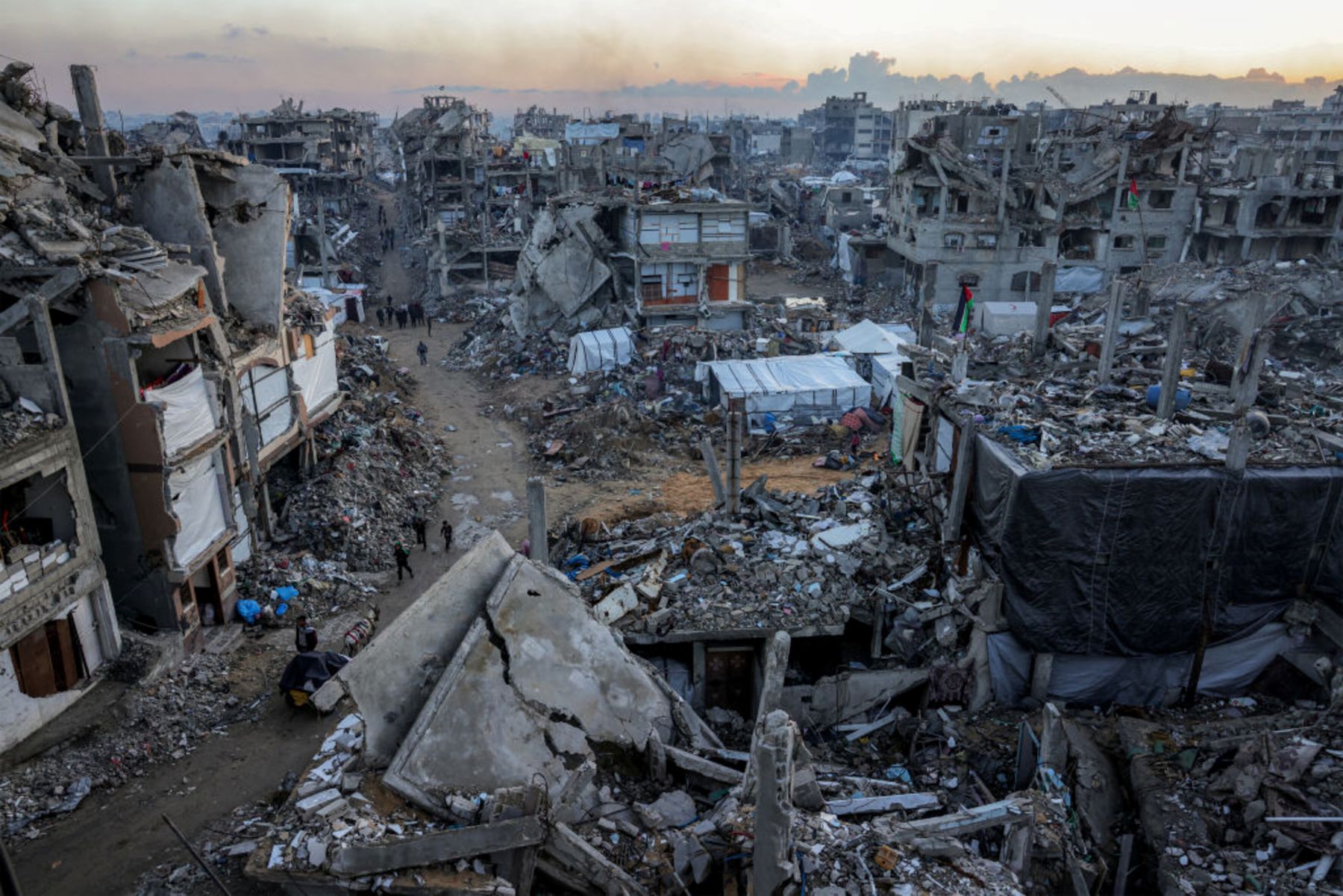 Destroyed buildings are pictured in Jabalia in the northern Gaza Strip on the first day of the Muslim holy fasting month of Ramadan on March 1, 2025 amid the ongoing truce in the war between Israel and Hamas. Photo by BASHAR TALEB/AFP via Getty Images.