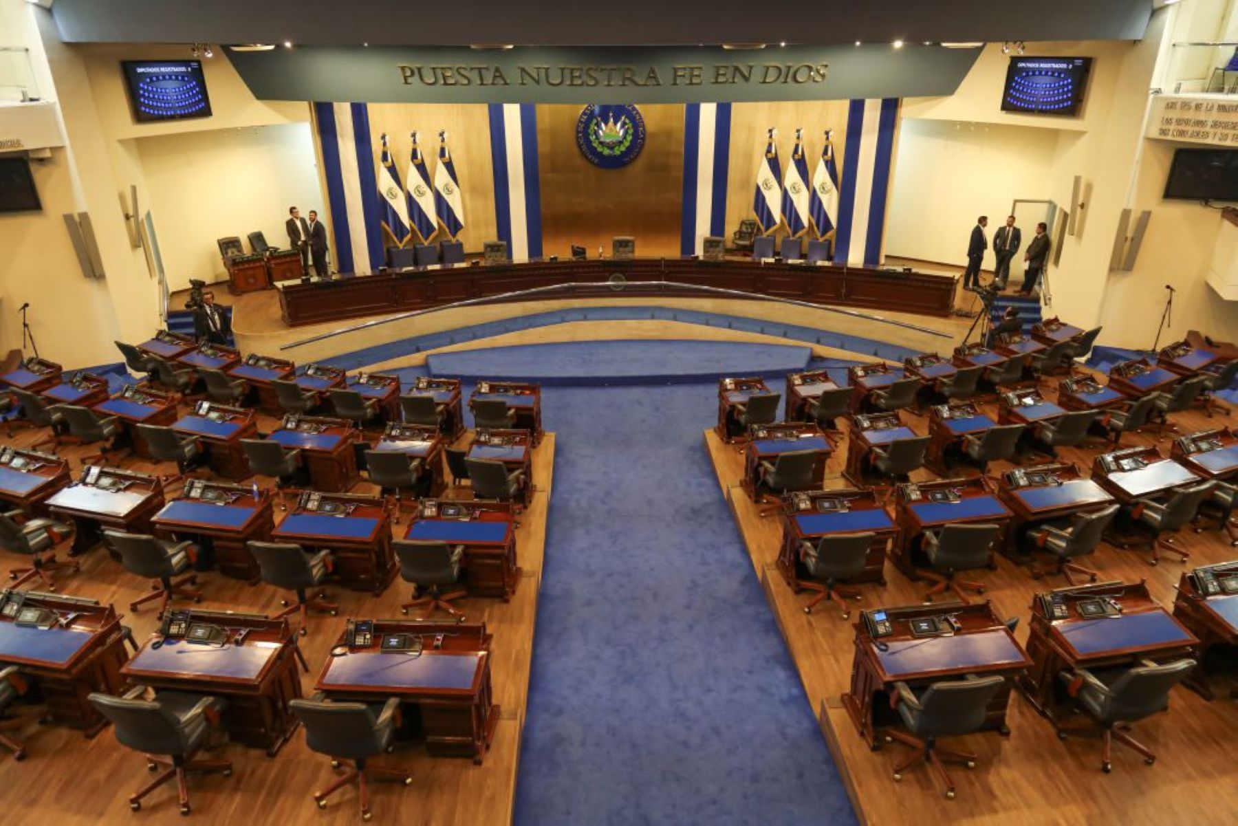 General view of the blue room of the Legislative Palace of El Salvador before the inauguration of the elected deputies for the new Legislative Assembly of El Salvador on May 1, 2024 in San Salvador, El Salvador. Photo by Juan Rivas/APHOTOGRAFIA/Getty Images.