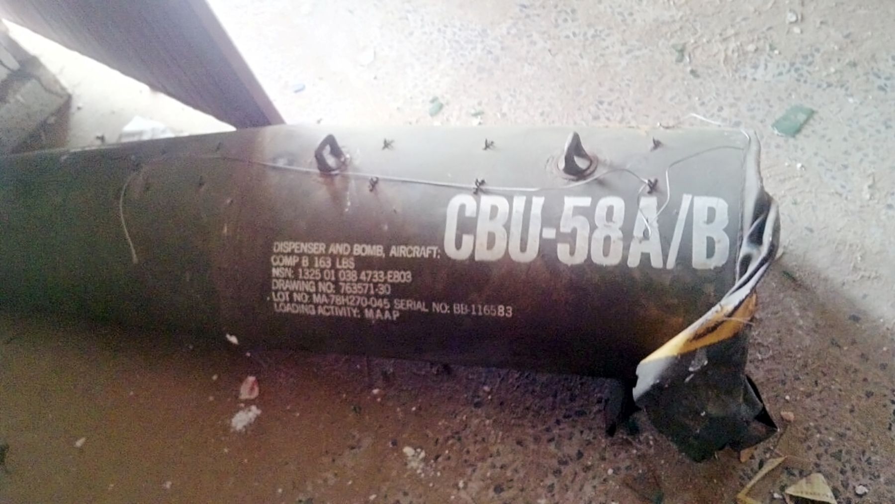part of a US-made CBU-58A/B cluster bomb © Amnesty International