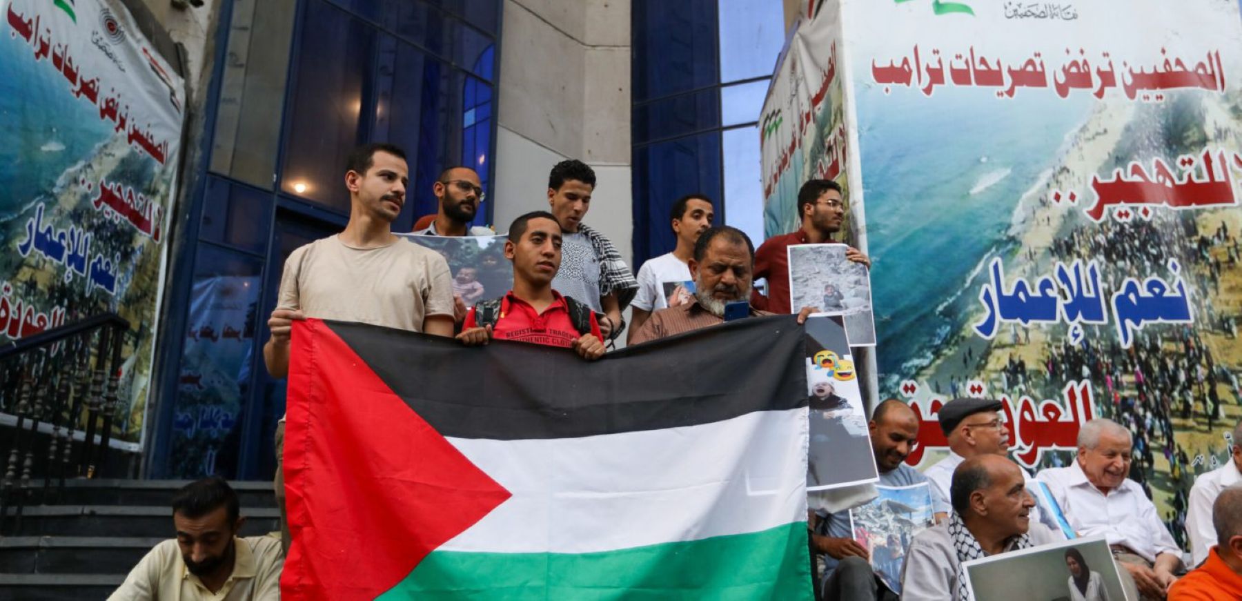 Activists rally outside Egypt's Journalists Syndicate to show support with the Global March to Gaza campaign on June 12, 2025 in Cairo, Egypt. Photo by Ahmad Hasaballah/Getty Images.