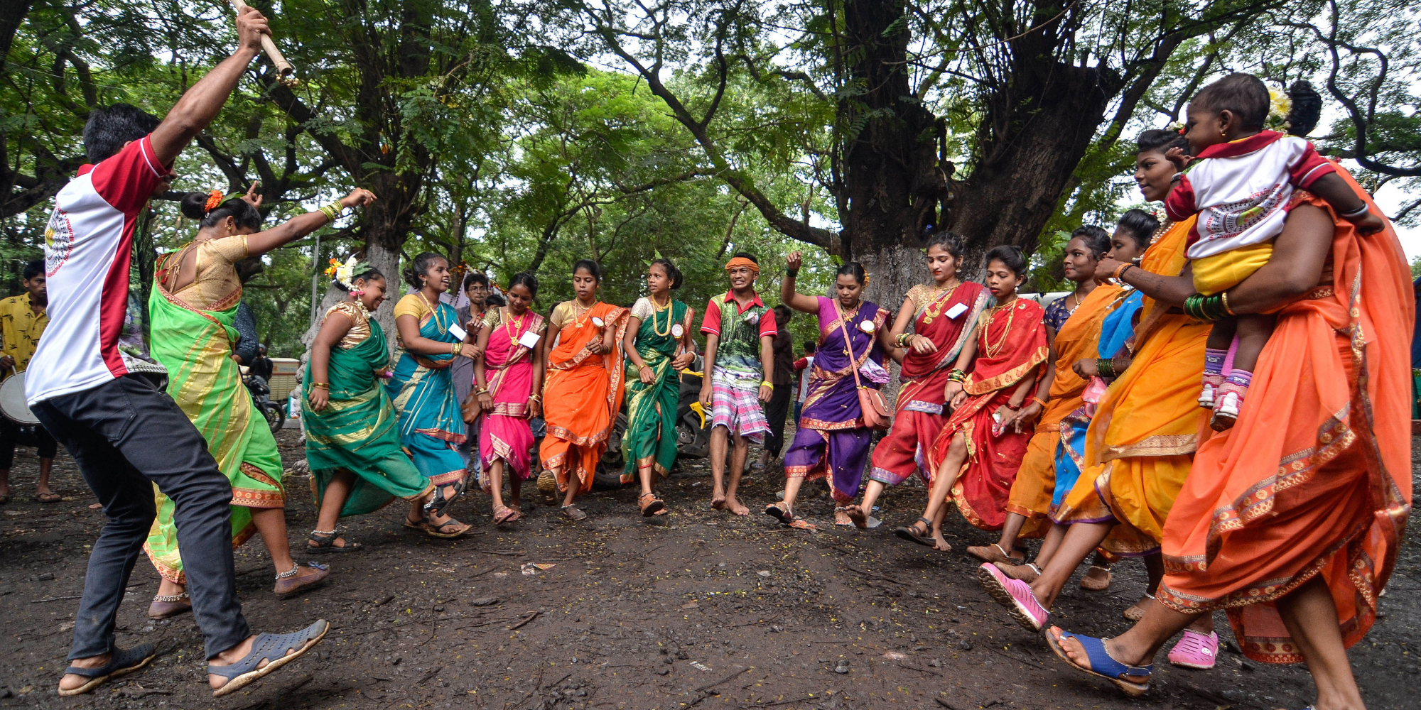Adivasis, Indigenous People of Aarey Forest, celebrate the International Day of the World's Indigenous Peoples at Aarey Colony on August 9, 2019, in Mumbai, India. (Photo by Ragul Krishnan/Hindustan Times via Getty Images)