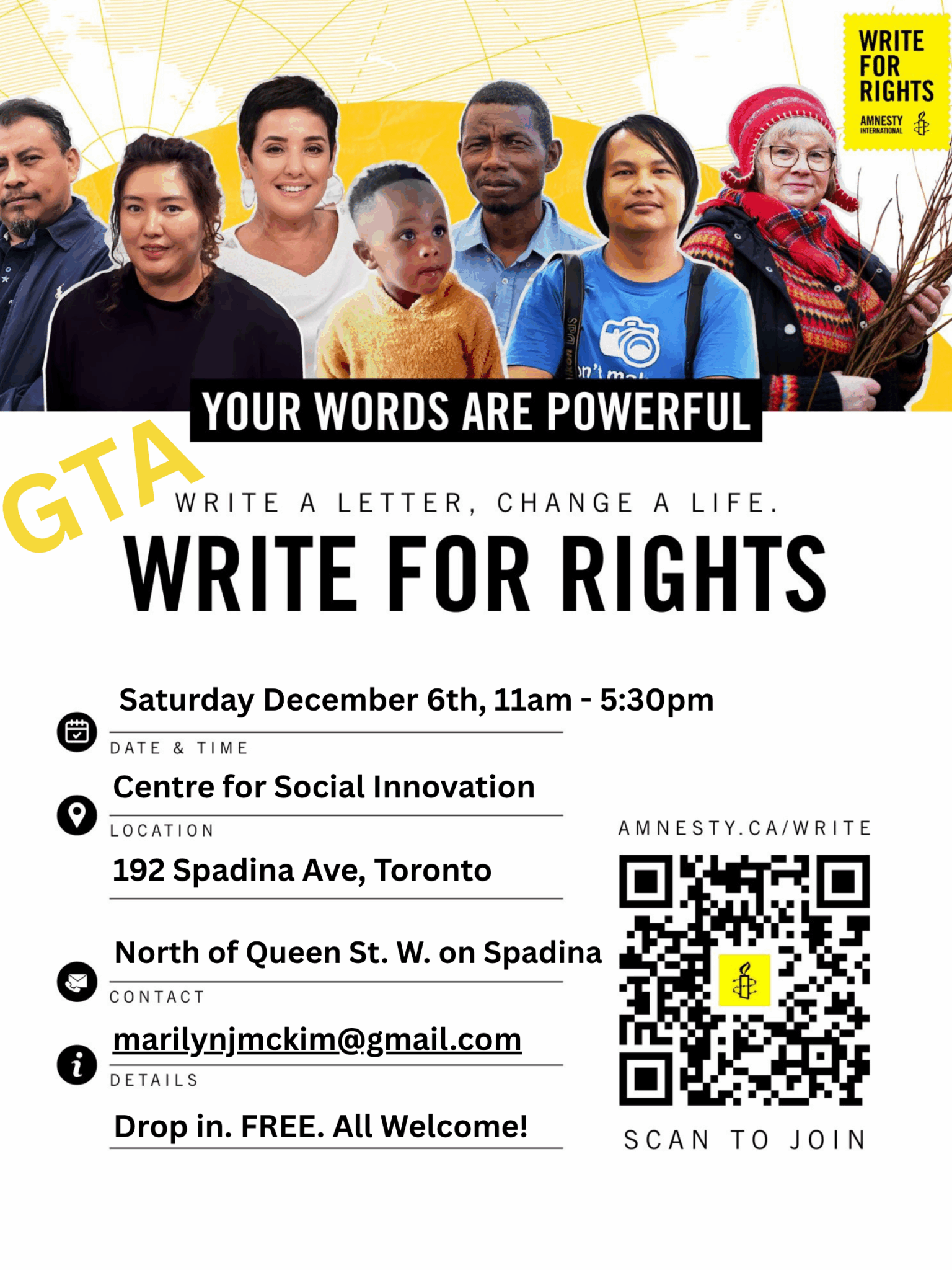A poster with some of the individuals featured in this year's Write for Rights