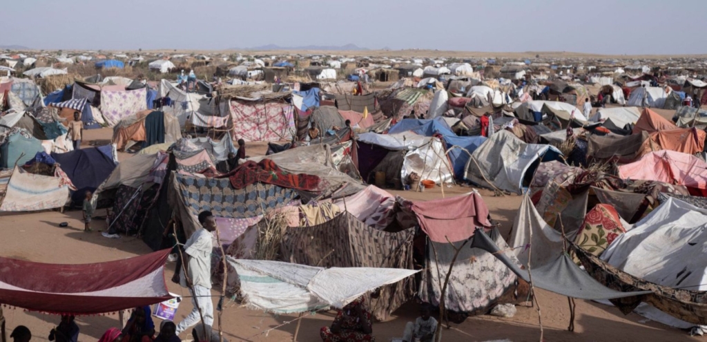 Makeshift shelters erected by displaced Sudanese who fled El-Fasher after the city fell to the Rapid Support Forces (RSF), make up the Um Yanqur camp, located on the southwestern edge of Tawila, in war-torn Sudan's western Darfur region on November 3, 2025. Photo by AFP via Getty Images.