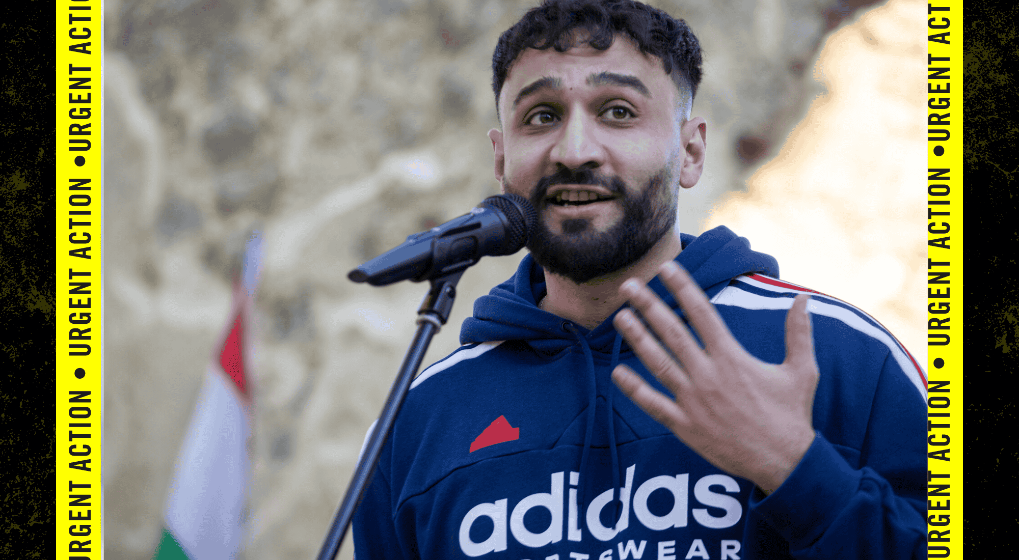 Géza Buzás-Hábel gives a speech at the banned Pécs Pride.