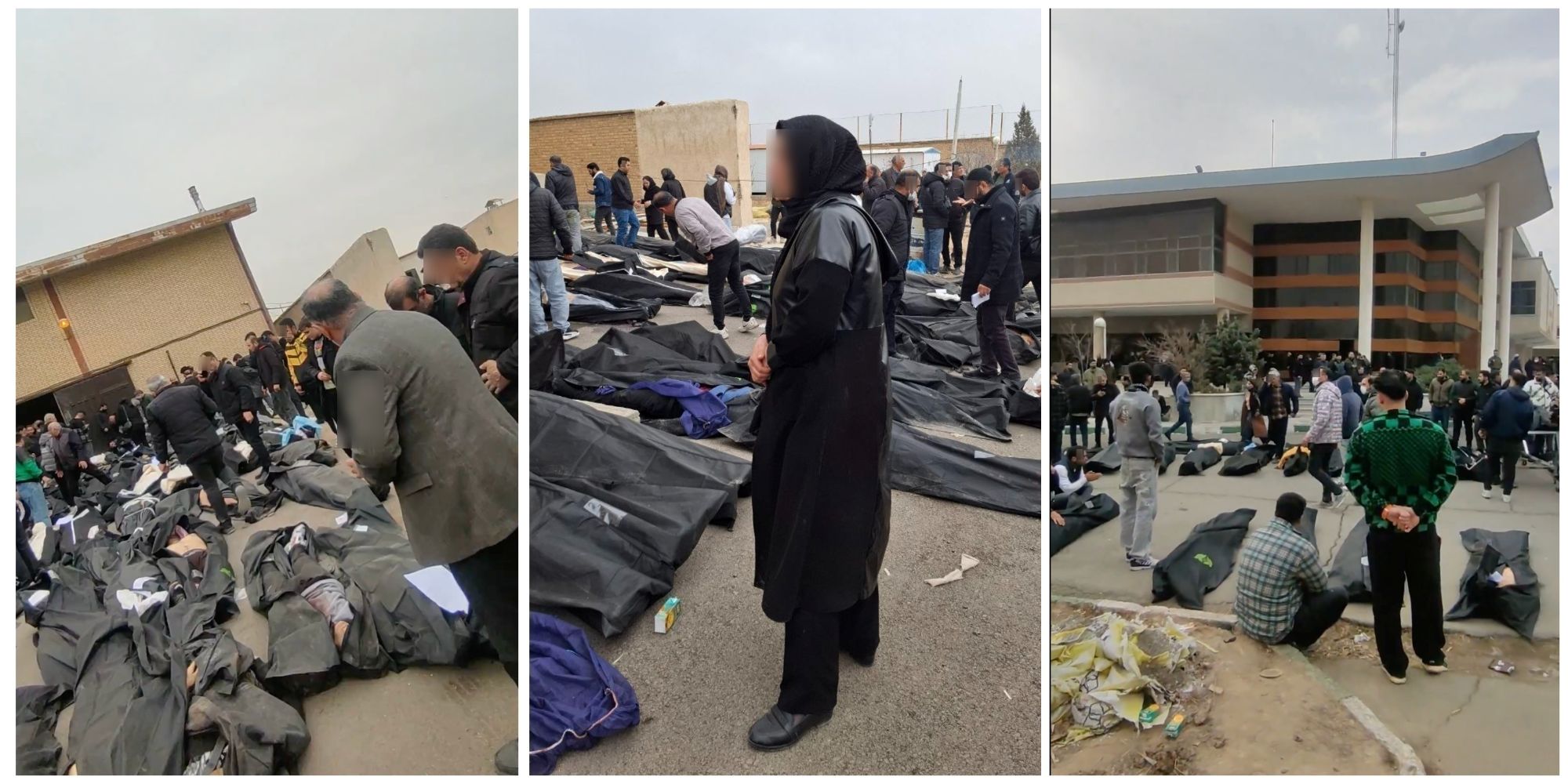 Families searching for missing loved ones at a makeshift morgue set up in an outbuilding of the Legal Medicine Organization in Kahrizak, near Tehran. @VahidOnline